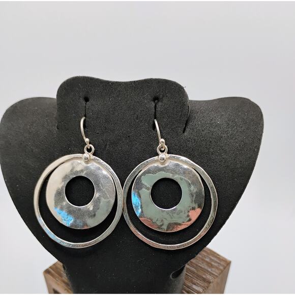 Hammered Double Circle Sterling Silver Earrings - Picture 1 of 3